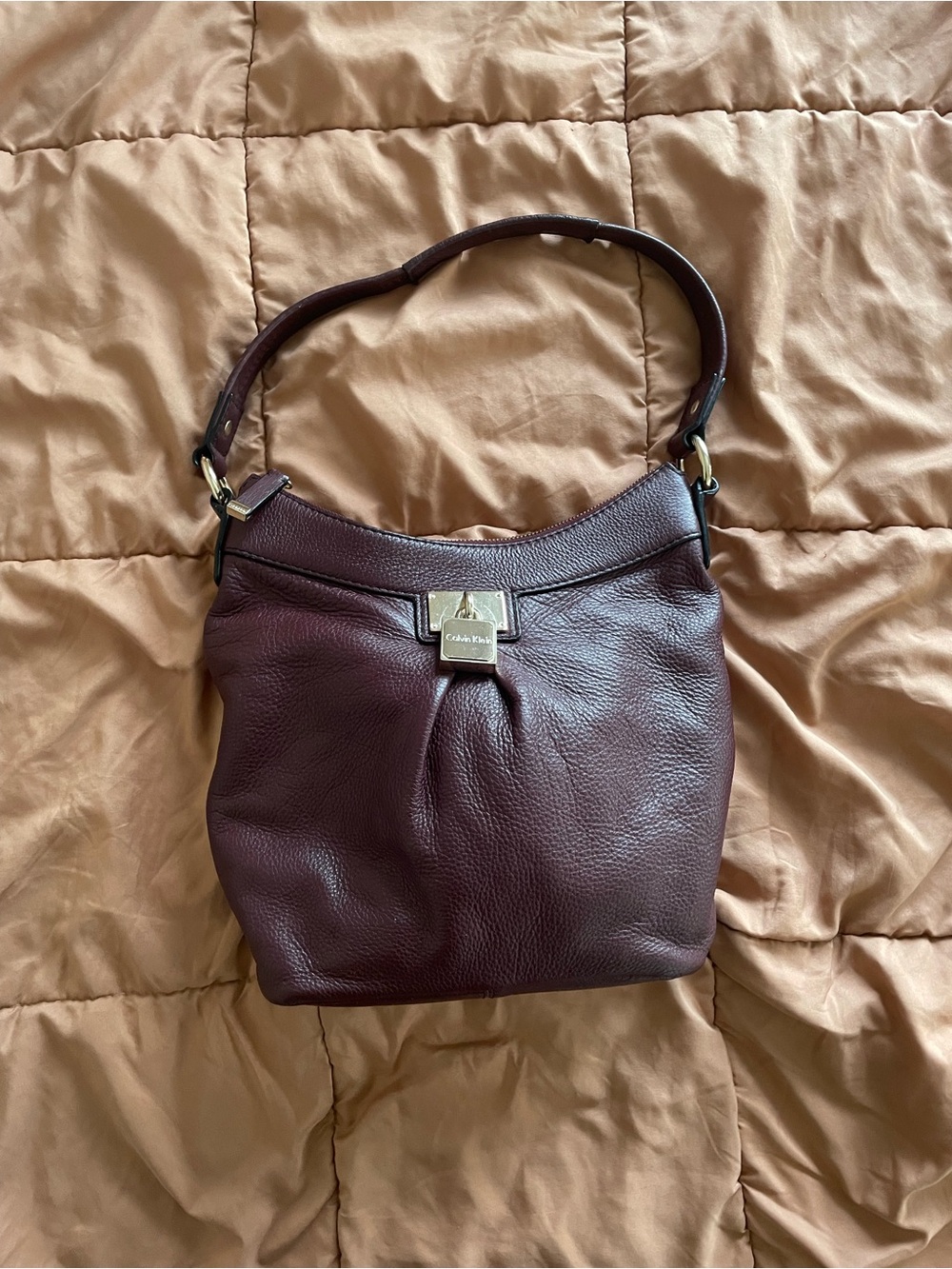 Calvin Klein Burgundy Leather Shoulder Bag